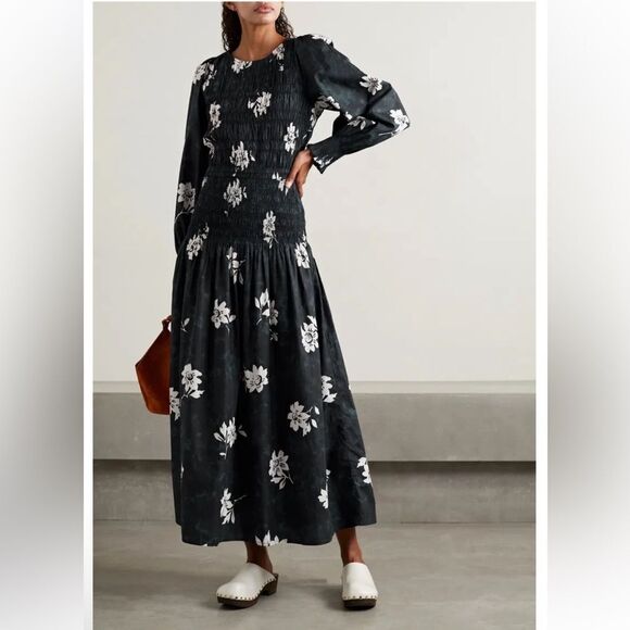 NEW Apiece Apart Tuva Maxi Dress Placement Floral Black Size XS - Picture 4 of 14